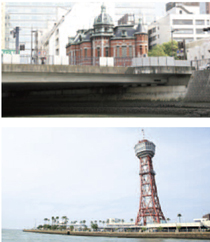 東京駅を設計した辰野金吾氏デザインの福岡市赤煉瓦文化館と内藤多仲氏の設計の博多ポートタワー